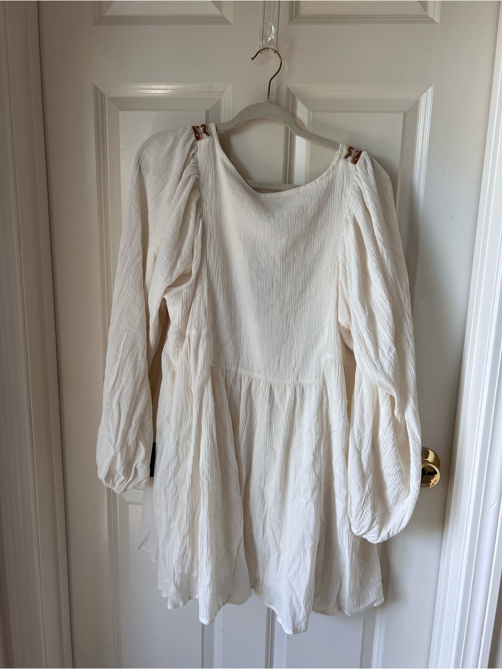 Lulu's Cream Embroidered Mini Dress with Brown & Gold Detailing - Picture 2 of 2